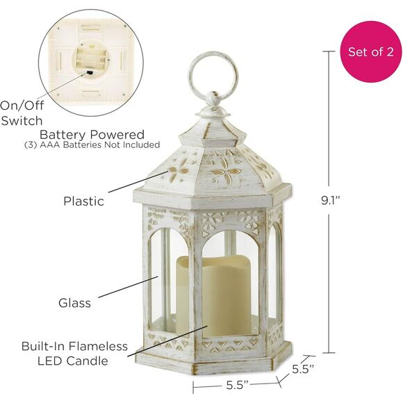 Kate Aspen Distressed Lanterns - Vintage White 5" x 13" set of 2 - Picture 5 of 6
